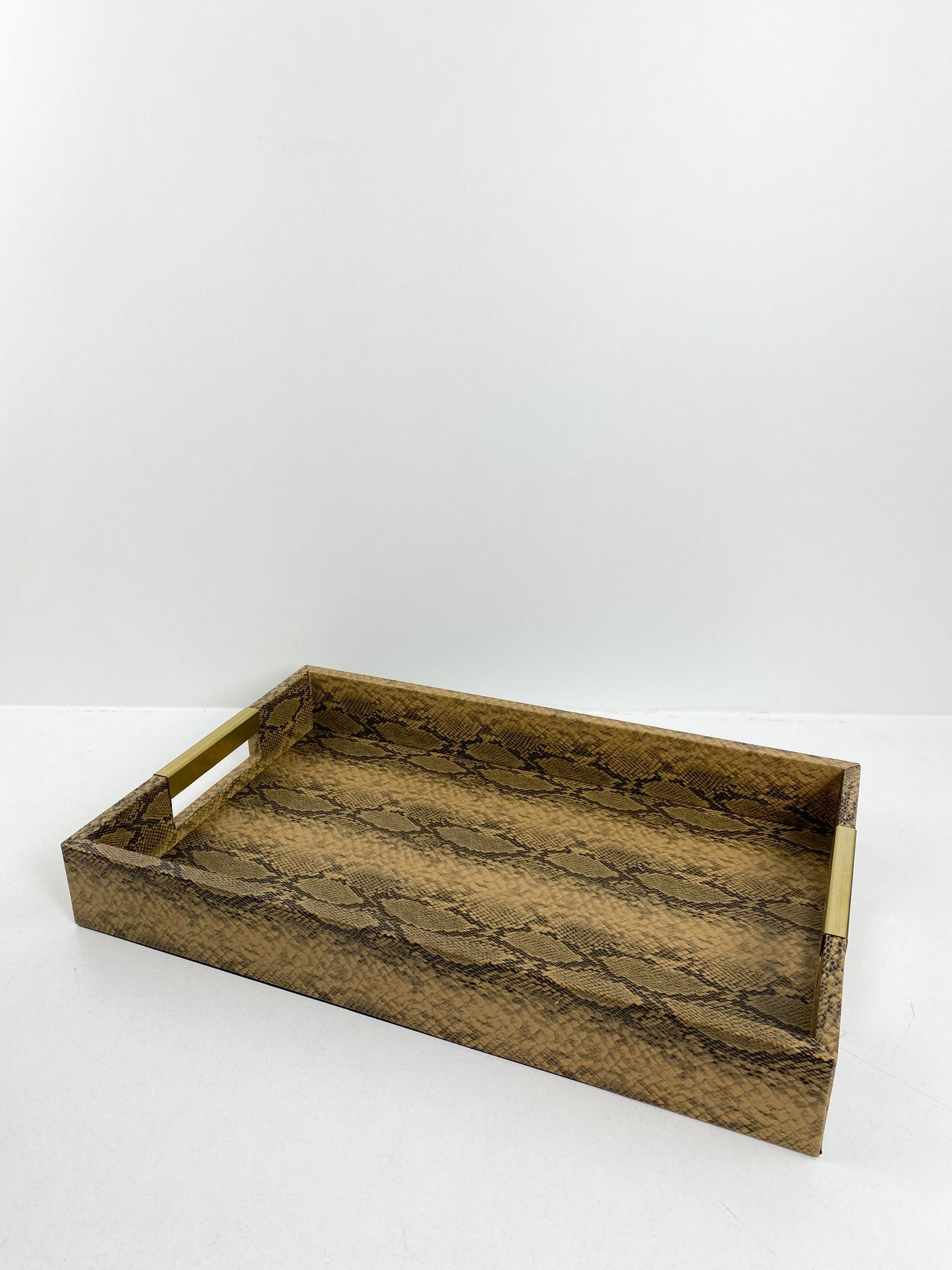 Lot de 2 plateaux gigognes décoratifs de style luxueux moderne en imitation peau de serpent doré en acier inoxydable