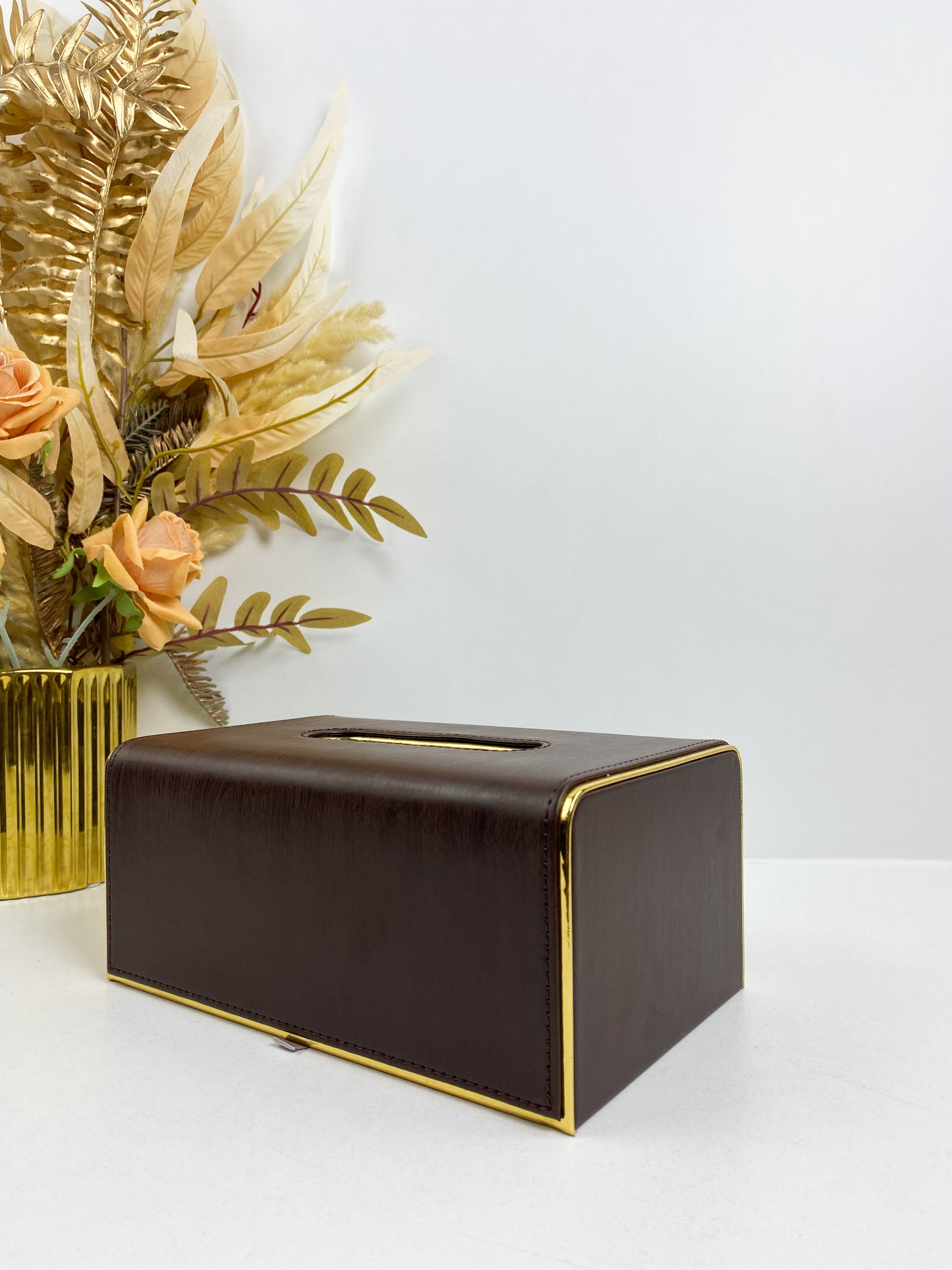 Boîte à mouchoirs  en semi cuir rectangulaire , porte-serviettes, marron