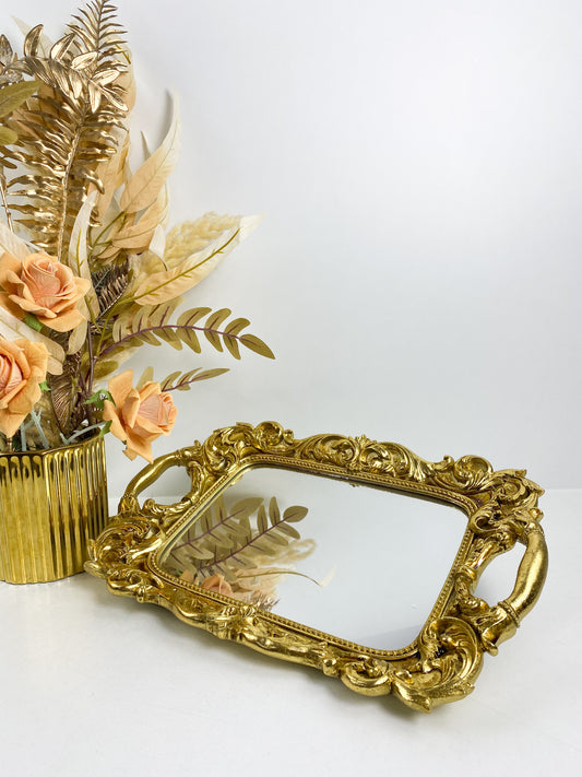 Plateau miroir doré design élégant avec poignée