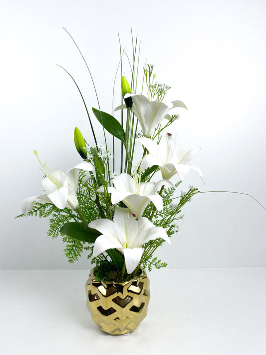 Vase céramique avec fleurs artificielles  blanc
