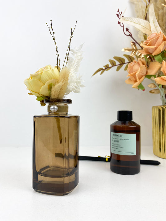 Diffuseur de parfum d'ambre africain et de roseaux d'aromathérapie, carreau en verre marron, décoration d'intérieur, 180ml