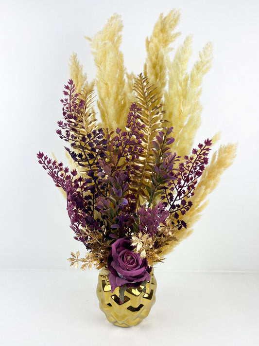 Fleurs Séchées–Vase avec fleurs séchées violet