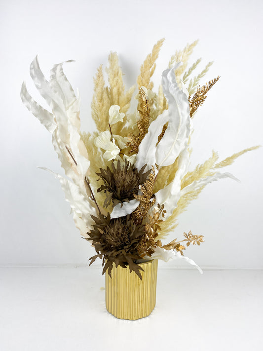 Fleurs Séchées–Vase avec fleurs séchées marron et blanc