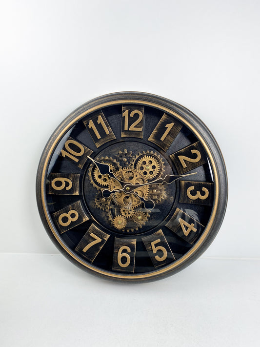 Grande Horloge Murale mécanique bronze et noir