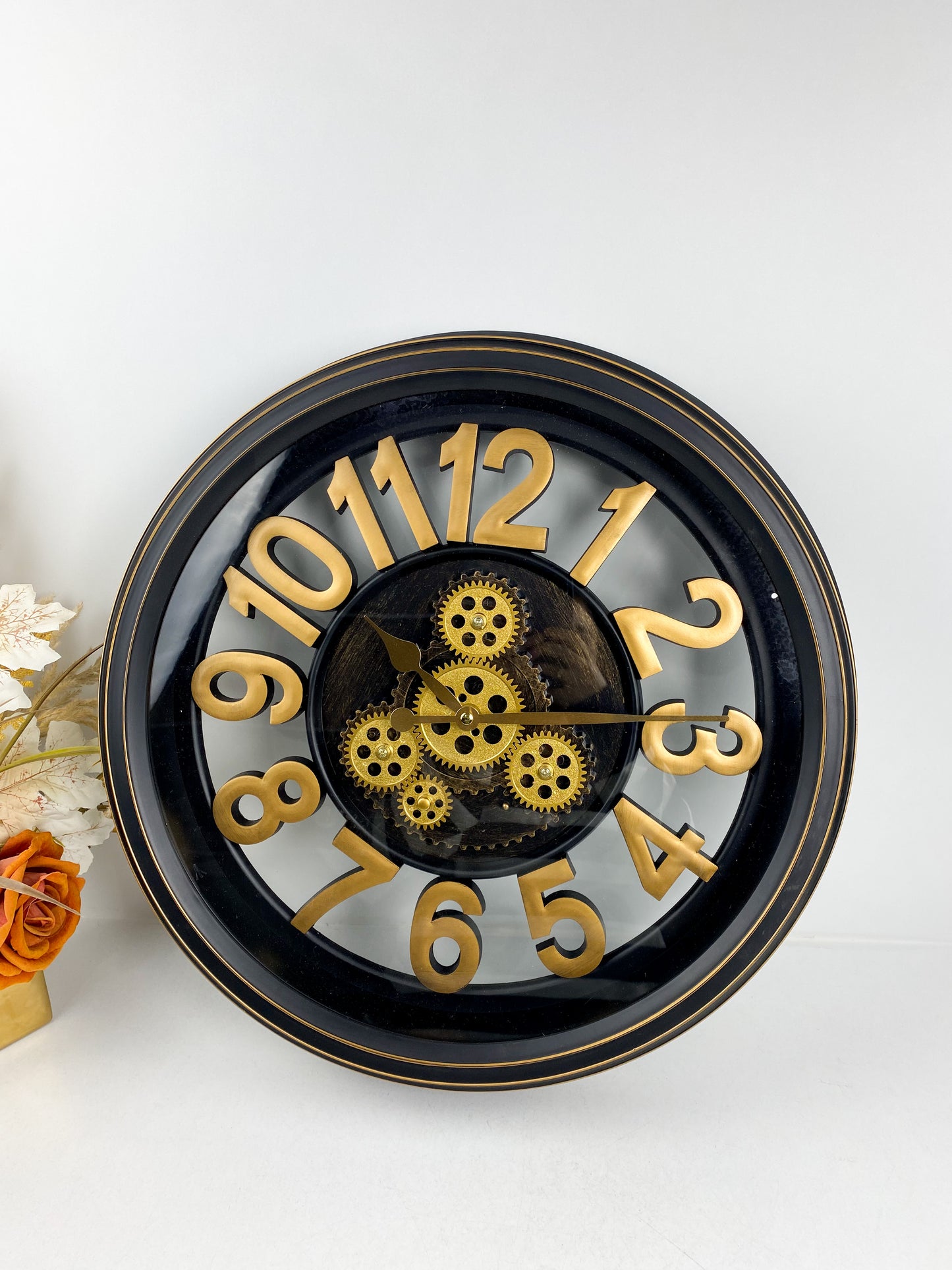 Grand horloge murale traditionnelle ronde , style vintage-Marron