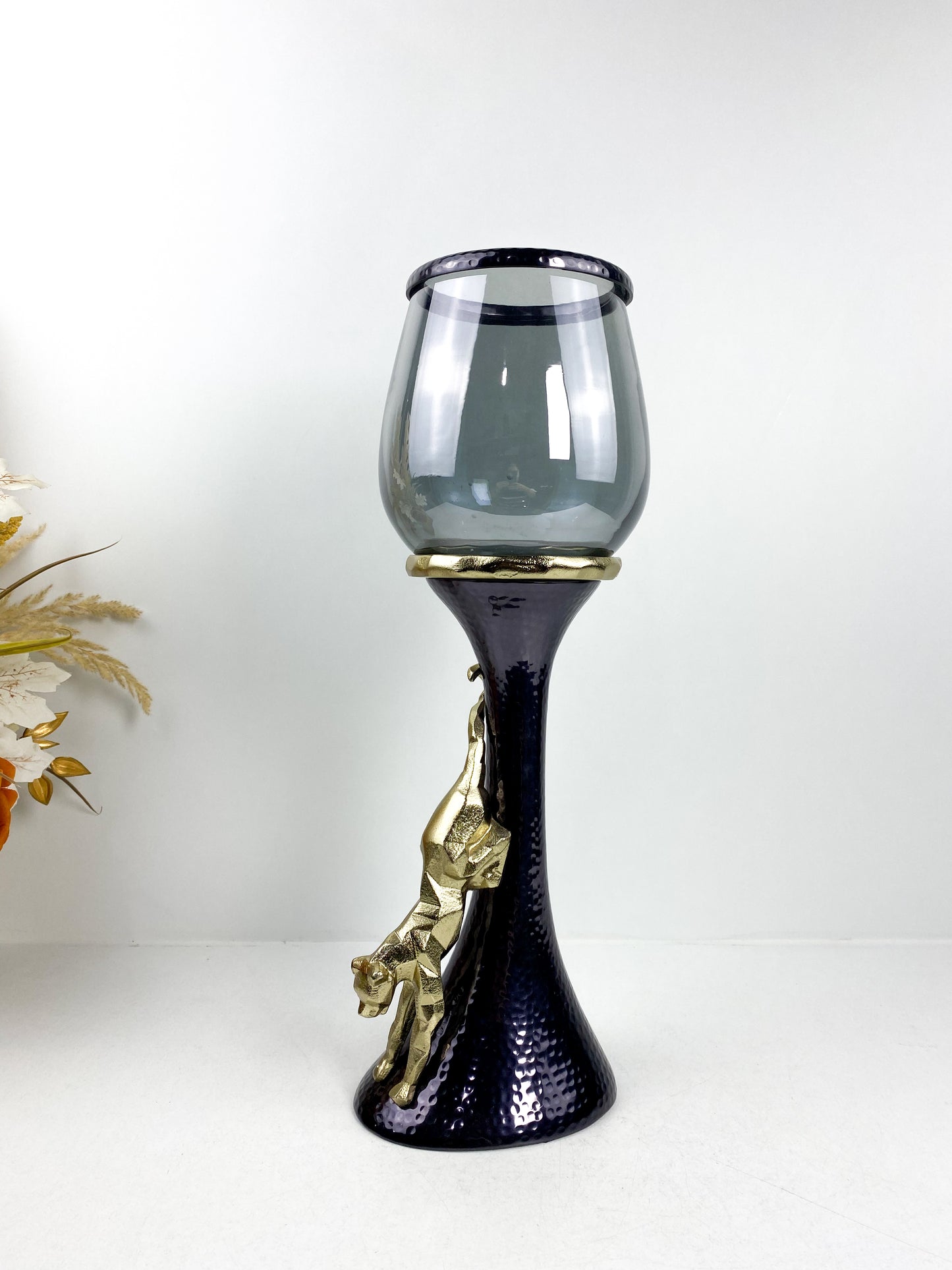 Bougeoir tigre doré en cuivre