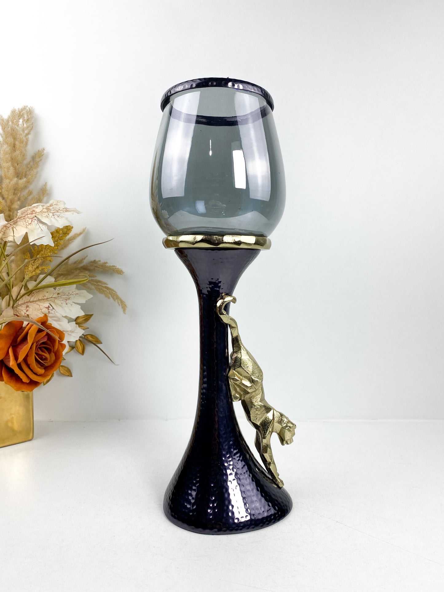 Bougeoir tigre doré en cuivre