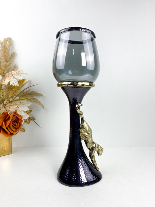 Bougeoir tigre doré en cuivre