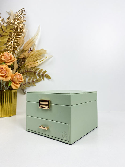 Boîte à bijoux portable en cuir de grande capacité, boîte de rangement