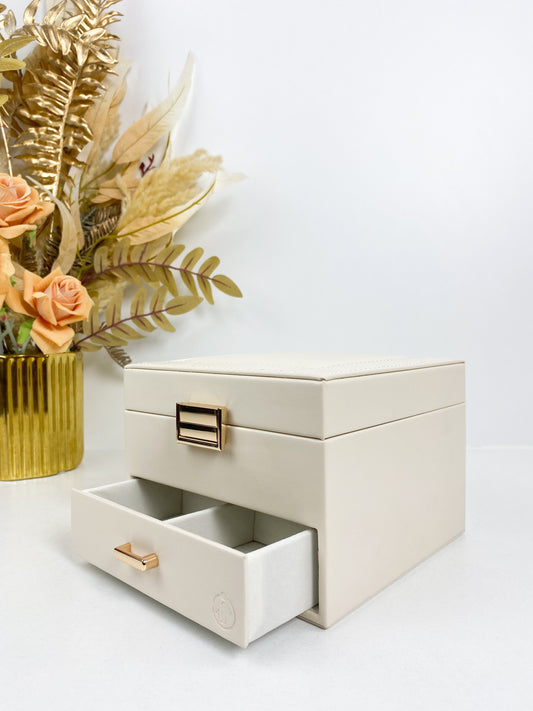 Boîte à bijoux portable en cuir de grande capacité, boîte de rangement multicouche