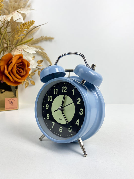 Réveil double cloche en métal super fort avec veilleuse, Bleu