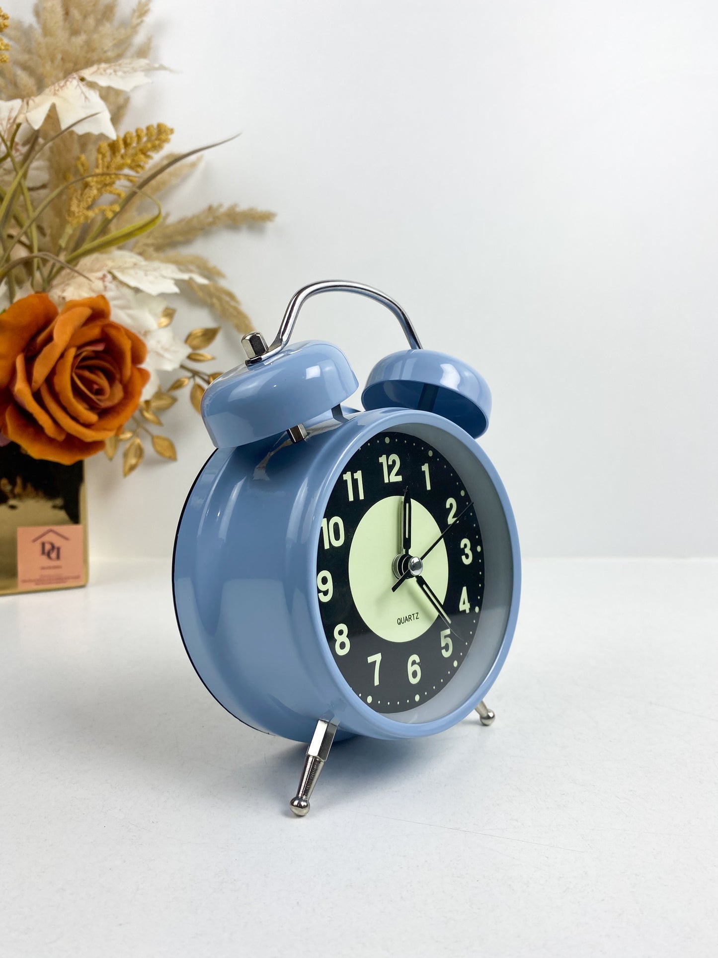 Réveil double cloche en métal super fort avec veilleuse, Bleu