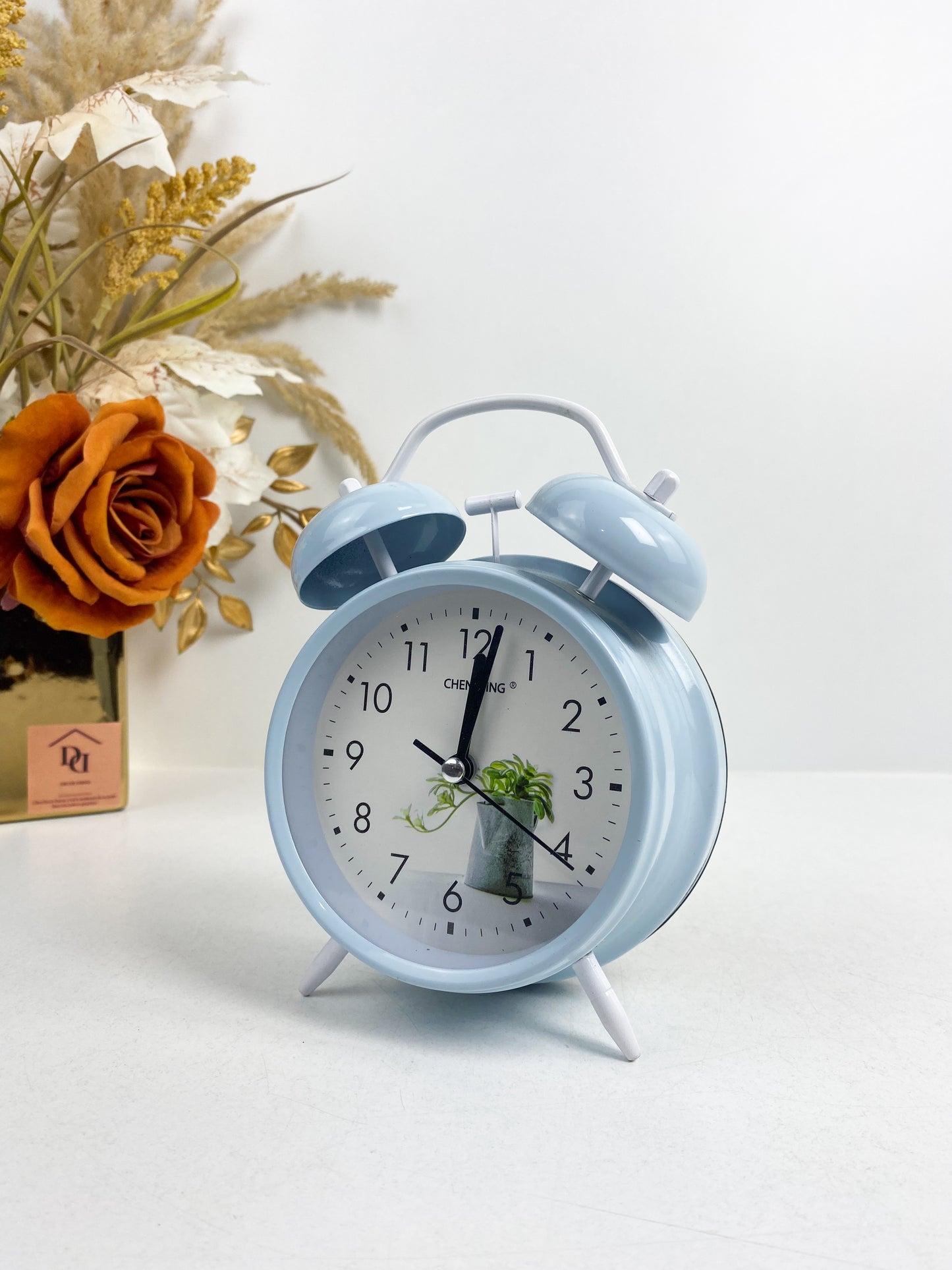 Réveil double cloche en métal super fort avec veilleuse ,bleu ciel