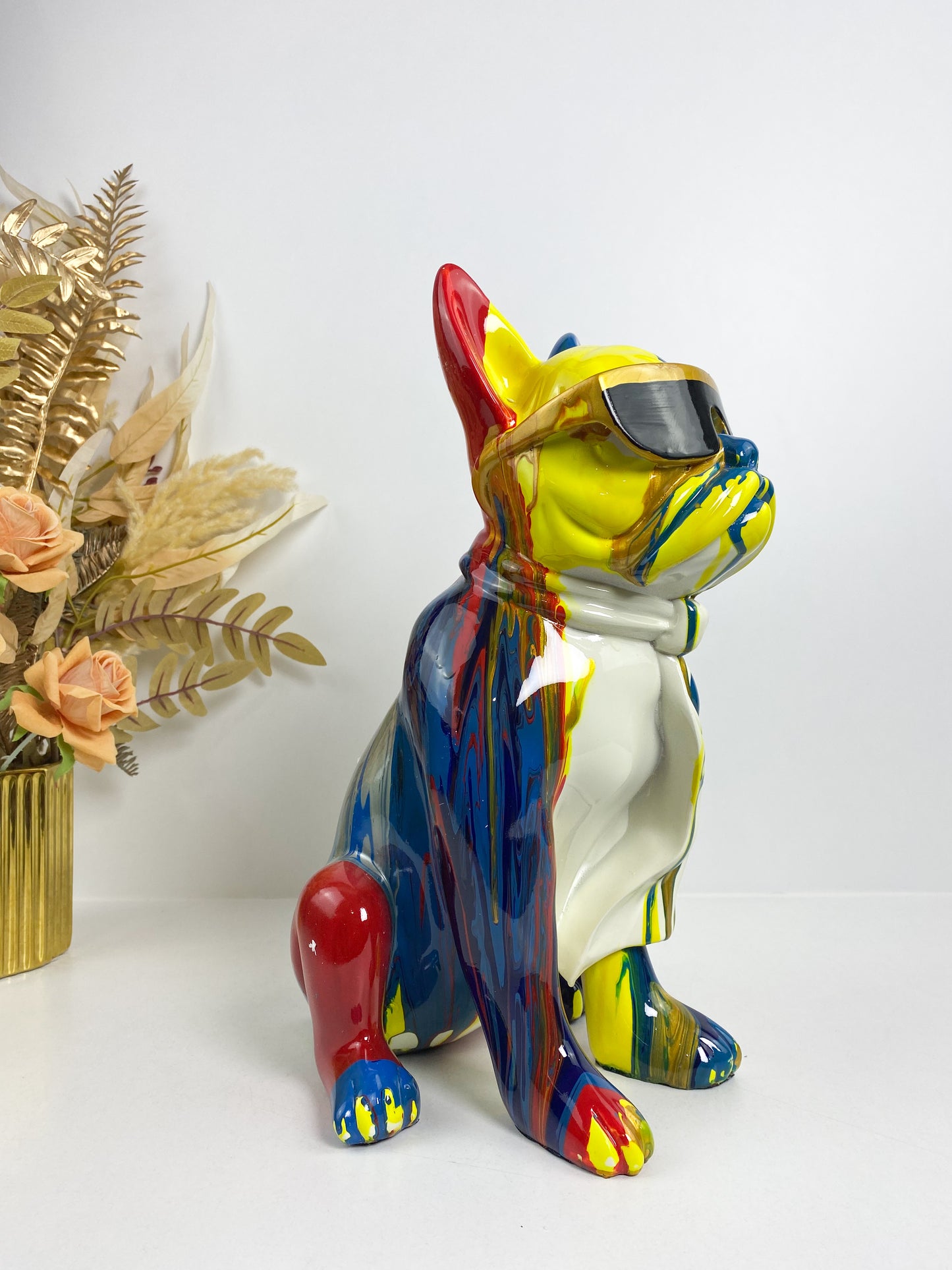 Statue décorative de table en résine peinte à la main - Motif bouledogue