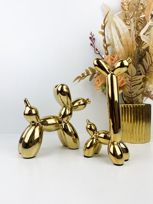 Figurine d'animaux en résine, ballon brillant mignon en forme de chien doré