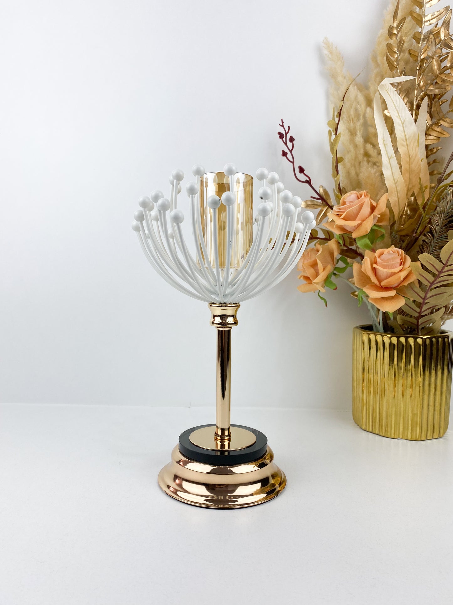 Bougeoir en métal en forme de fleur pour centre de table