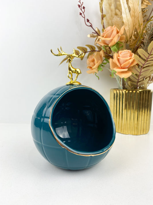 Vide poche ou porte bougie en Porcelaine bleu pétrole