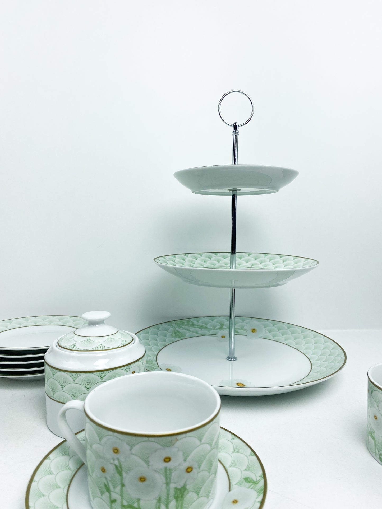 Set  à the /café-20 Pieces- service à gâteau  avec un motif floral-vert pastel