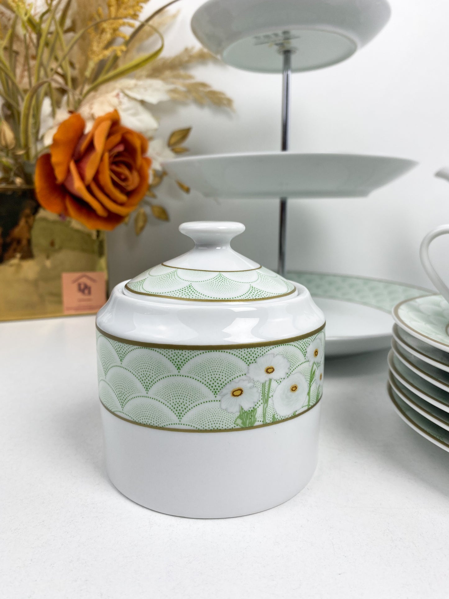 Set  à the /café-20 Pieces- service à gâteau  avec un motif floral-vert pastel