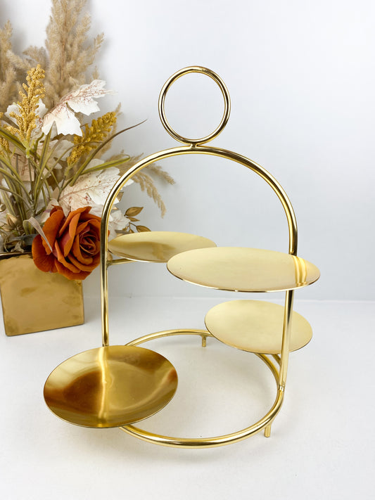 Support à gâteau en métal doré, 4 couches, plateau de rangement