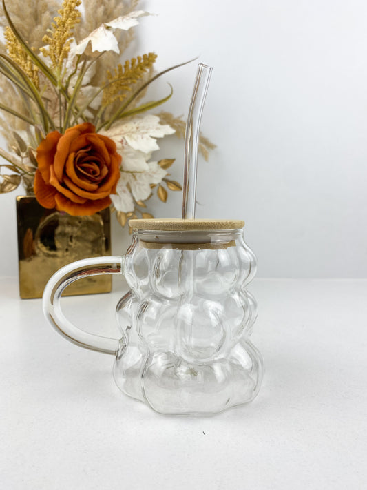 Tasse en verre créative avec couvercle et paille