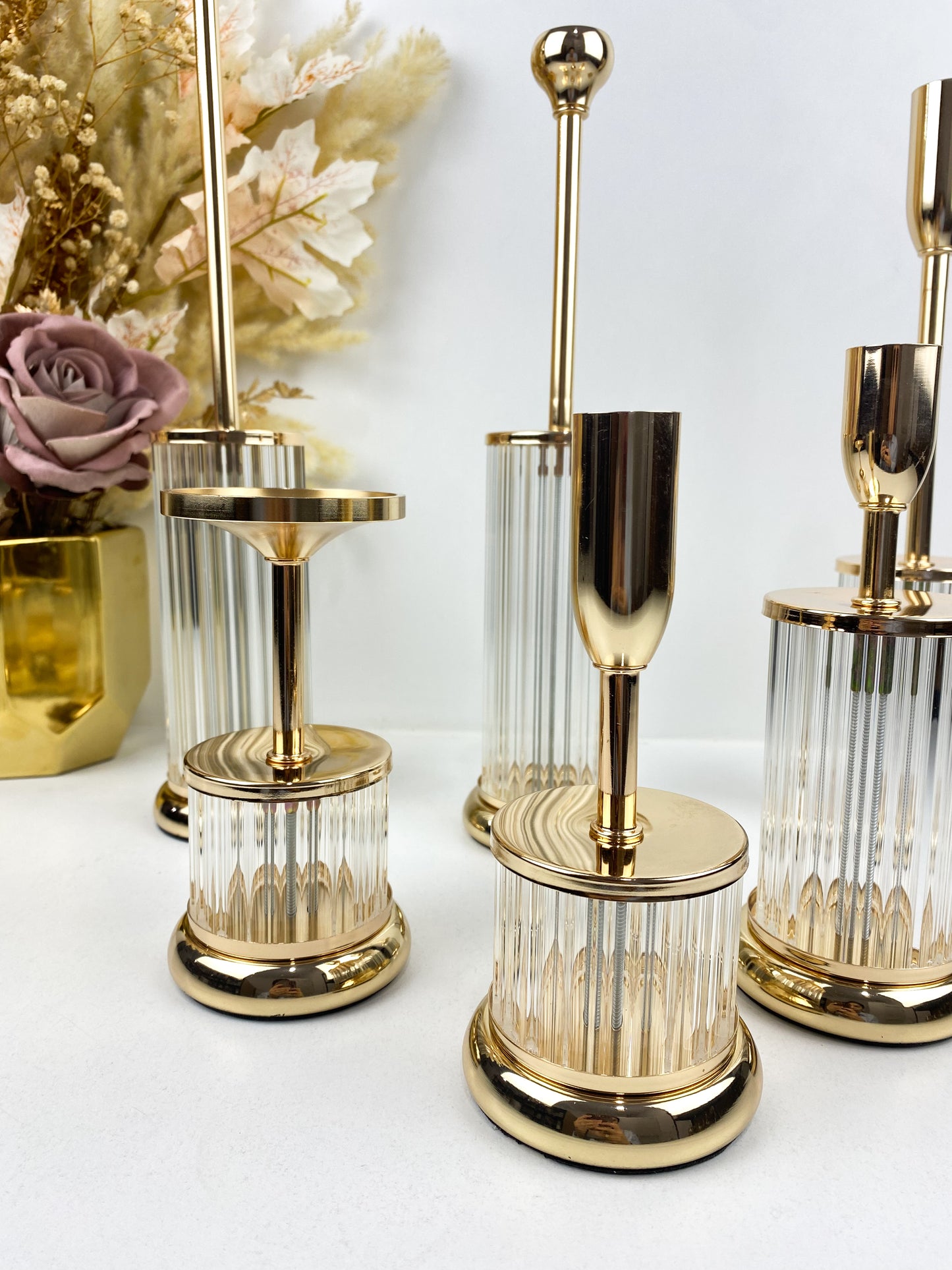 Décor–Ensemble de 6 pcs - Chandelier Doré-Bougeoirs