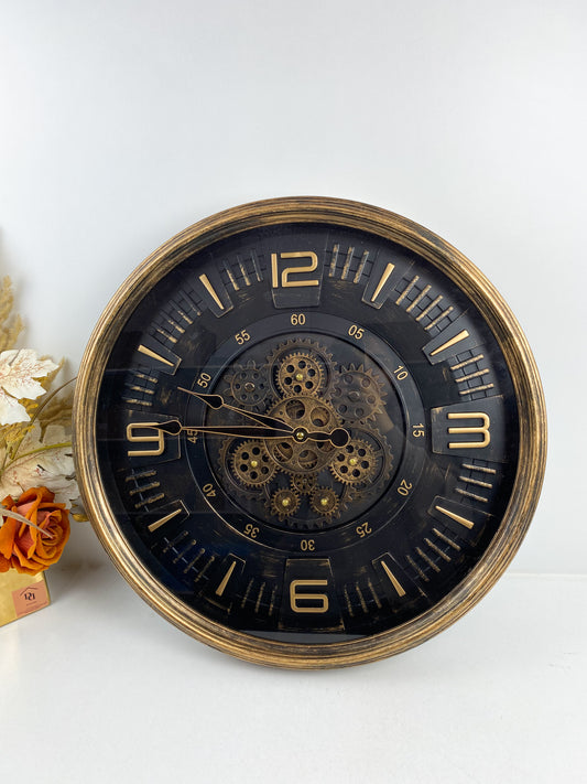 Grand horloge murale ronde , style vintage Marron