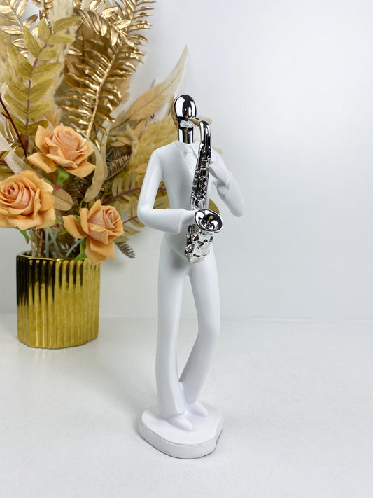 Sculpture d'art-Statue de Trompettiste en résine -Blanc