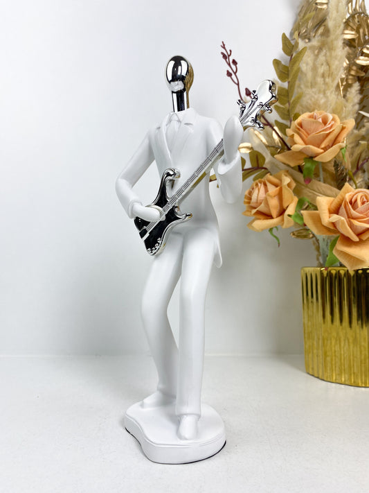 Statue Guitare de musicien en résine -Blanche