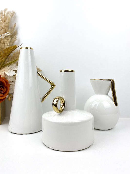 Lot de 3 vases en céramique blanc pur de Style rustique pour décoration intérieure moderne