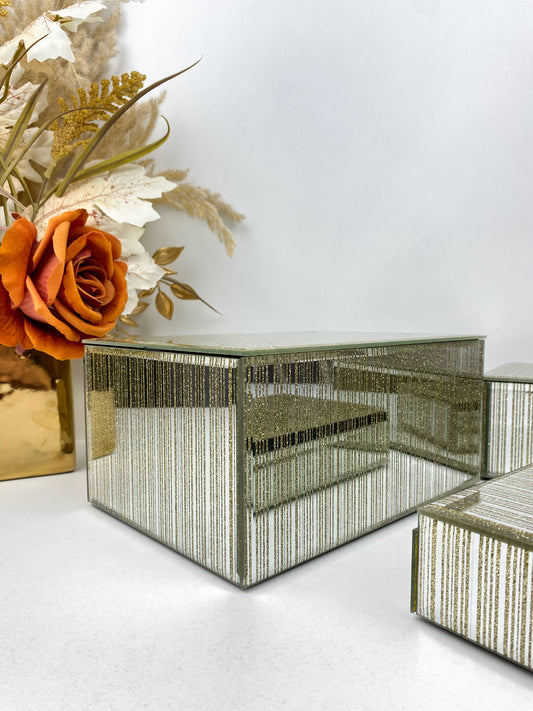 Pack de trio Boîtes à bijoux gris et doré à rayures avec miroir