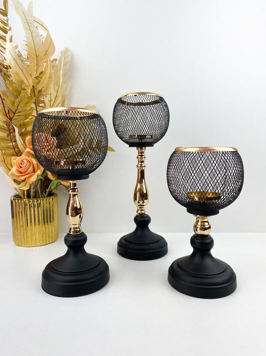 Ensemble de 3 Bougeoirs Rond en Métal Noir