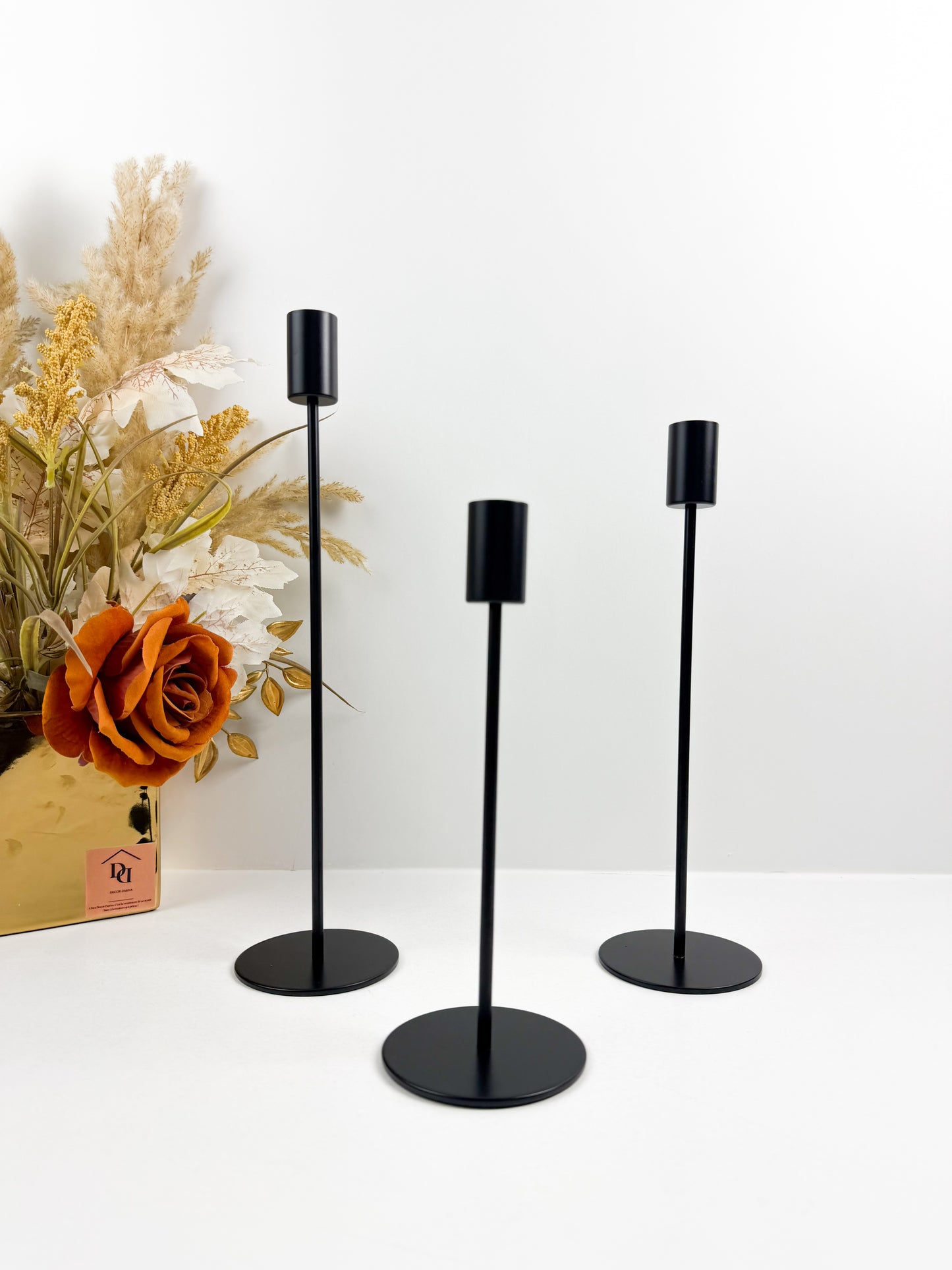 Ensemble de 3 chandeliers ou porte-bougies noirs mats en métal