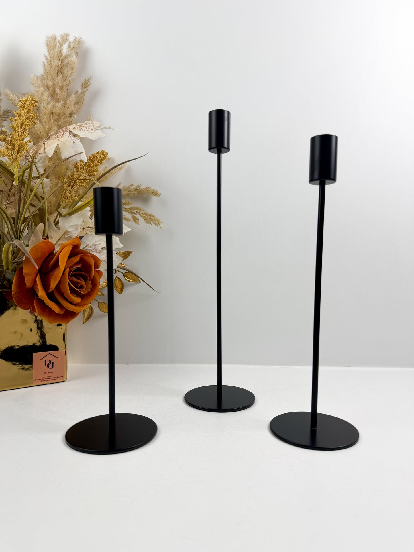 Ensemble de 3 chandeliers ou porte-bougies noirs mats en métal