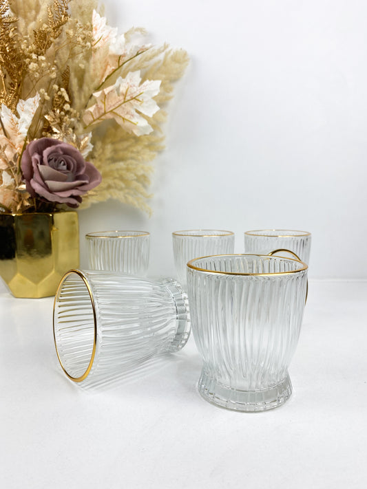 Verres – Lot de 6 verres à jus en verre avec motif dorée