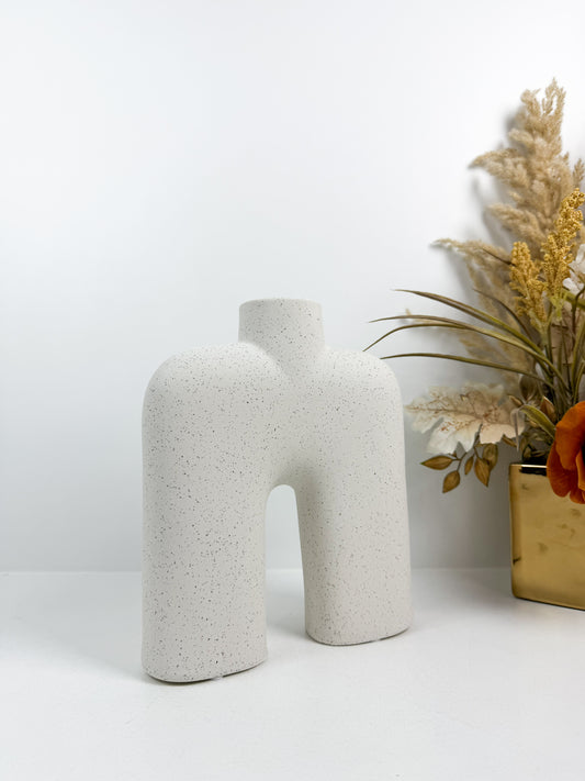 Vase décoratif de forme U noir en céramique émaillée -Blanc-