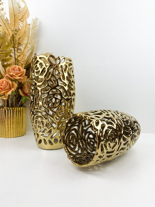 Déco –Vase décoratif de céramique doré