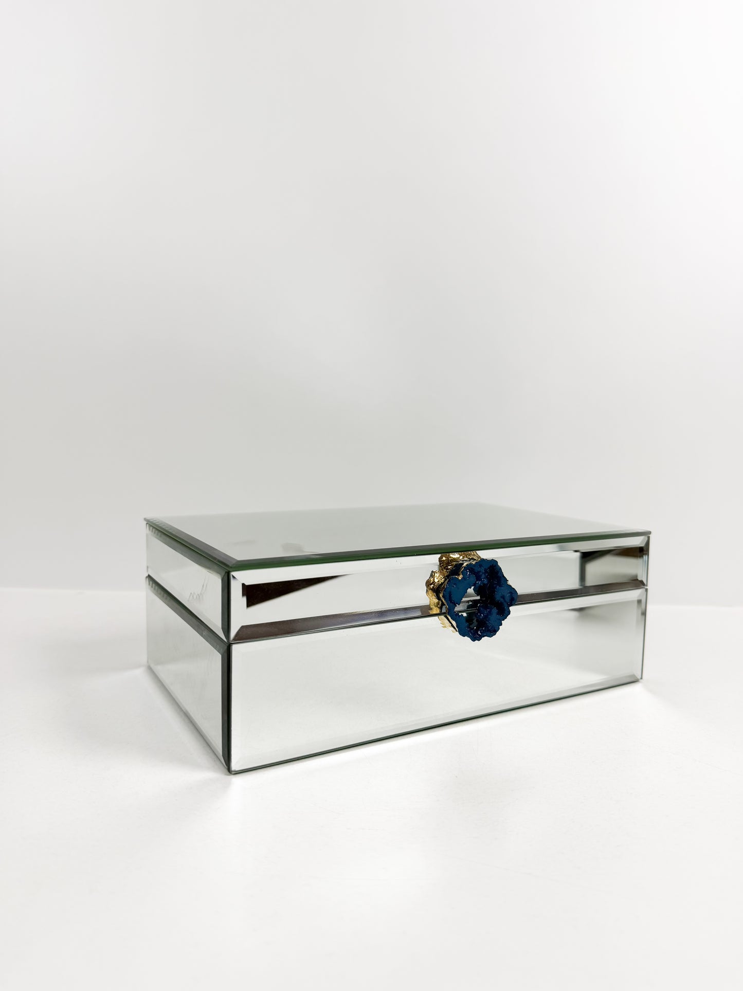 Boite décorative miroir avec pierre de quartz bleu