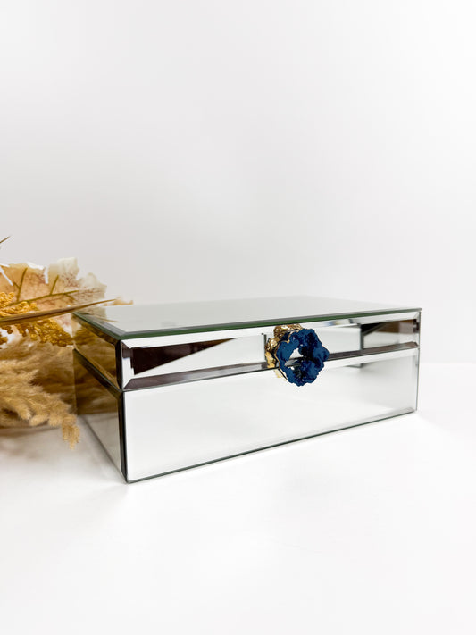 Boite décorative miroir avec pierre de quartz bleu