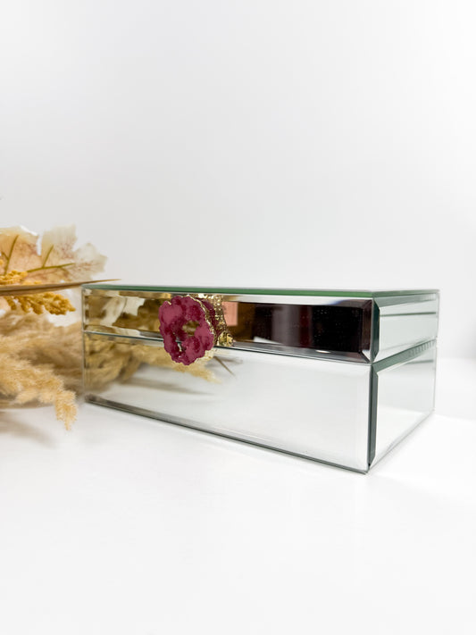 Boite décorative miroir avec pierre de quartz rose