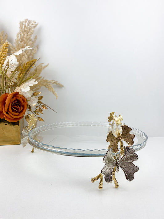 Présentoirs- Assiette de service ronde en porcelaine à motif papillon