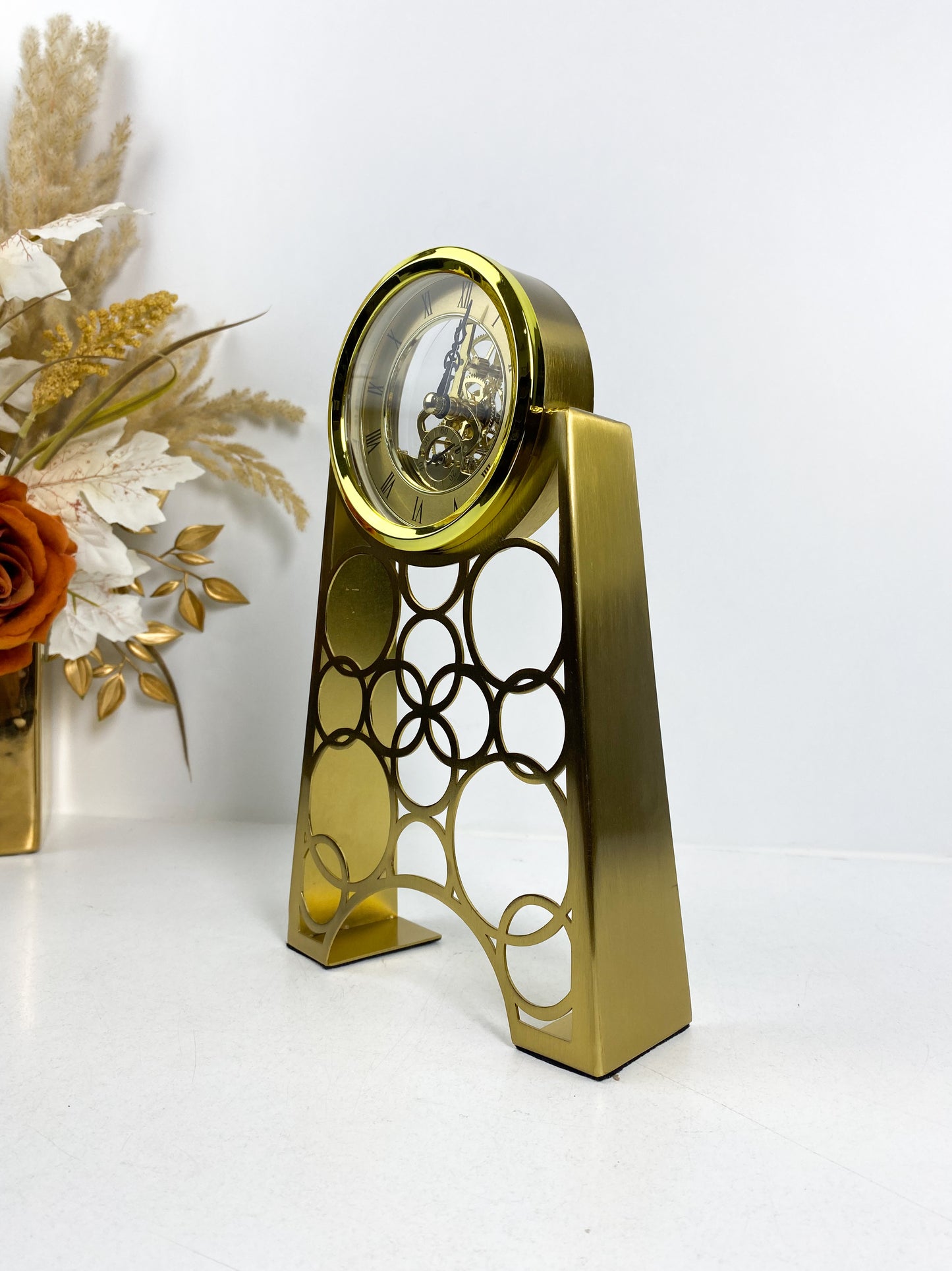 Horloge de table mécanique en métal doré