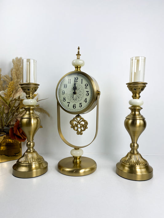 Horloge et bougeoir De Table Lumineuse en Cuivre De Luxe
