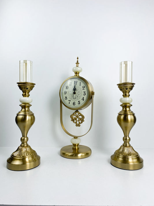 Horloge et bougeoir De Table Lumineuse en Cuivre De Luxe