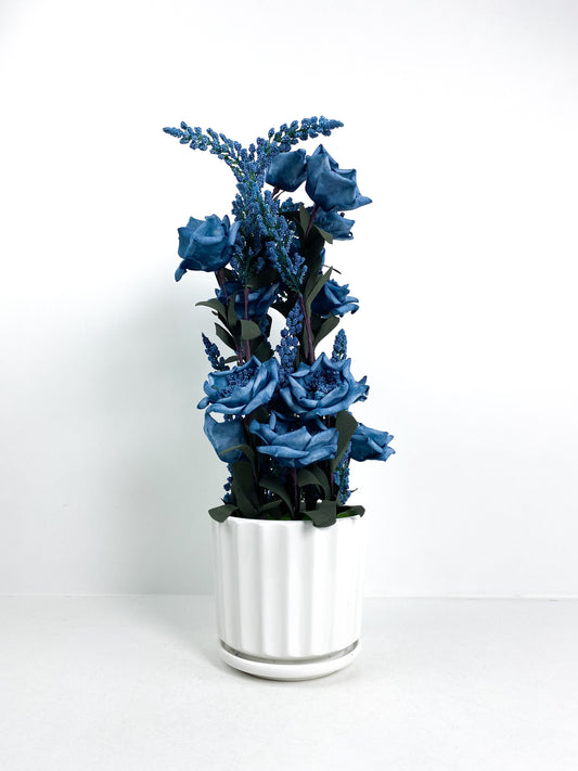 Vase céramique de fleurs décoratif pour intérieur, Orchidée bleue