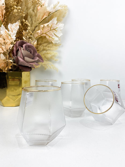 Verres – Lot de 6 verres à jus en verre avec motif dorée