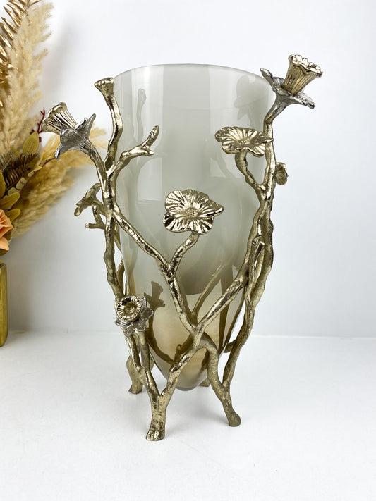 Vase à fleurs en Crystal du luxe avec cadre en métal haute qualité