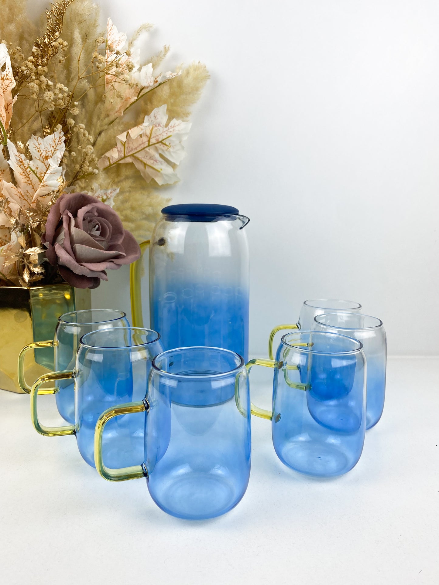 Ensemble de Service en Verre - Carafe avec Couvercle et Verres Assortis