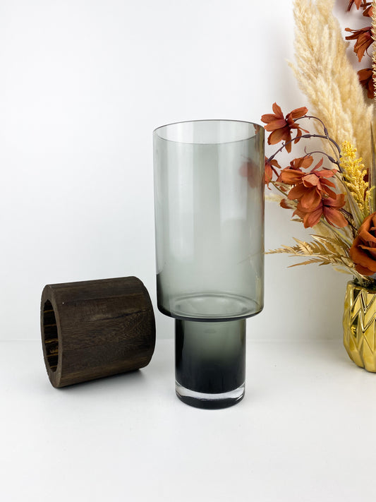 Vase-Vase en Transparent, avec Base en bois