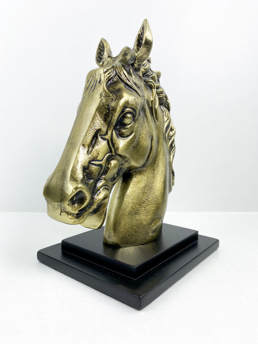 Sculpture de tête de cheval en laiton antique